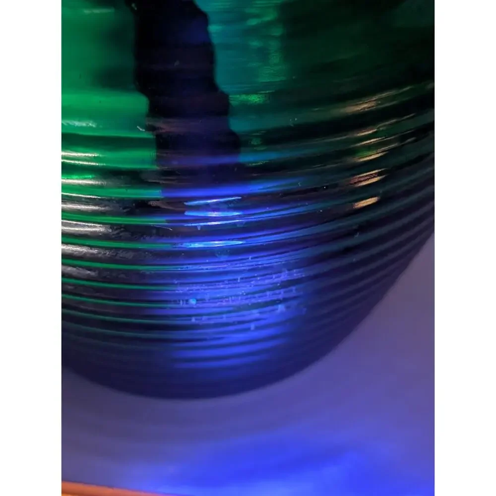 Green Ribbed Glass Planter Bowl Cache Pot Vase 6